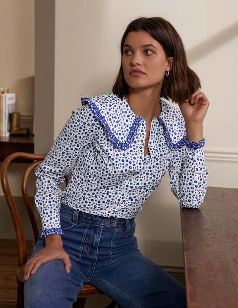 Statement Collar Cotton Shirt - Ivory, Ditsy Daisy Statement Collar Cotton Shirt - Ivory, Ditsy Daisy