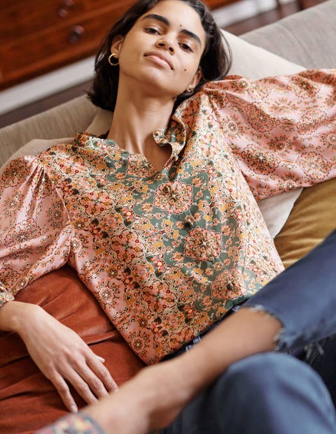 Anna Blouson Sleeve Blouse - Old Rose, Intricate Tapestry