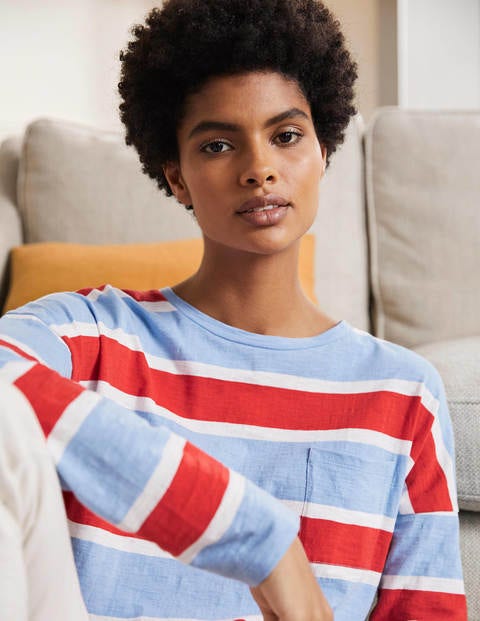 Boxy Jersey Tee - Frosted Blue/ Red Stripe Boxy Jersey Tee - Frosted Blue/ Red Stripe