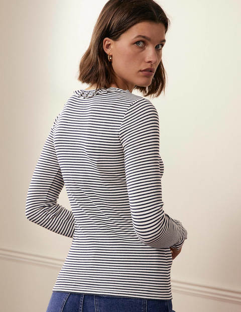 Voop Rib Frill Jersey Top - Ivory, Navy Stripe Voop Rib Frill Jersey Top - Ivory, Navy Stripe