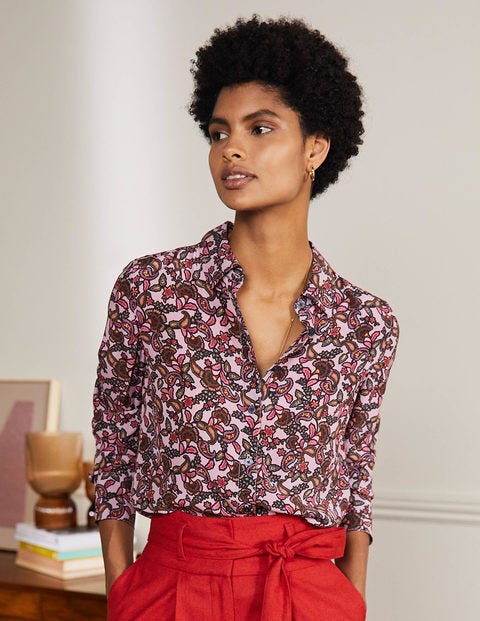 Silk Shirt - Old Rose, Exotic Floral Silk Shirt - Old Rose, Exotic Floral