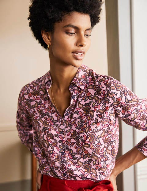 Silk Shirt - Old Rose, Exotic Floral Silk Shirt - Old Rose, Exotic Floral
