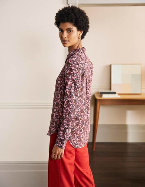 Silk Shirt - Old Rose, Exotic Floral Silk Shirt - Old Rose, Exotic Floral