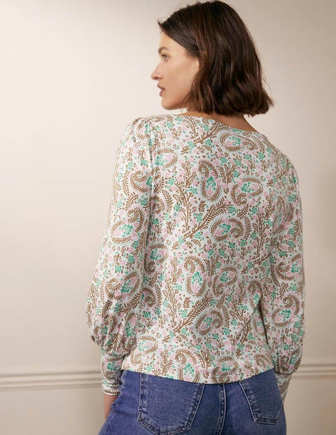 Blouson Jersey Top - Ivory, Floral Paisley Blouson Jersey Top - Ivory, Floral Paisley