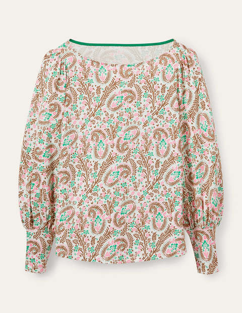 Blouson Jersey Top - Ivory, Floral Paisley Blouson Jersey Top - Ivory, Floral Paisley