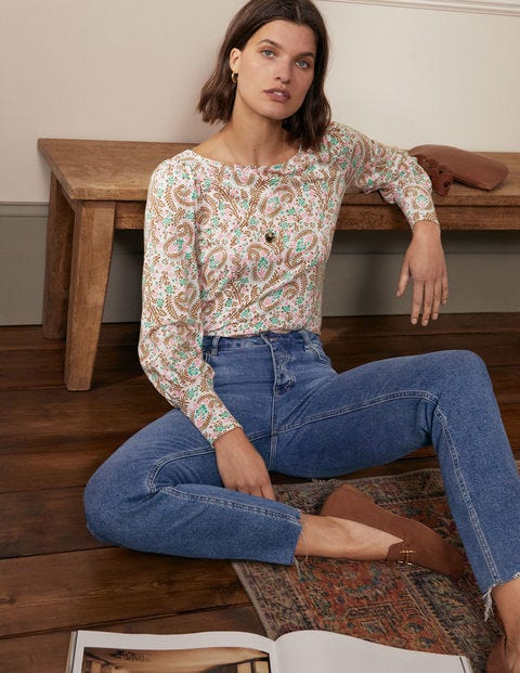Blouson Jersey Top - Ivory, Floral Paisley Blouson Jersey Top - Ivory, Floral Paisley