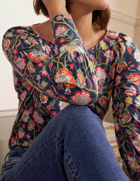 Blouson Jersey Top - Navy, Opulent Floral Blouson Jersey Top - Navy, Opulent Floral