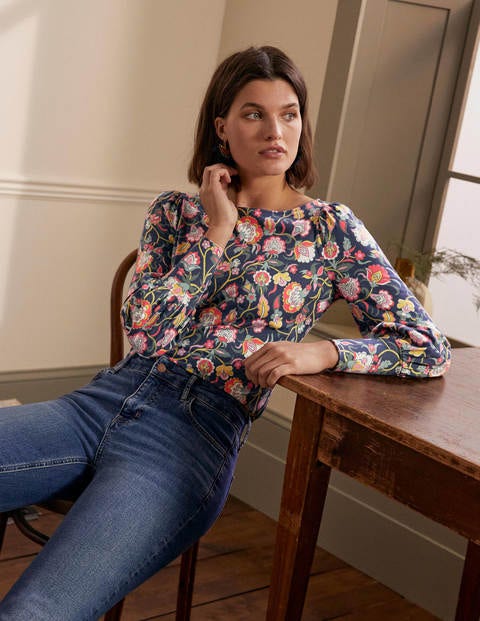 Blouson Jersey Top - Navy, Opulent Floral Blouson Jersey Top - Navy, Opulent Floral