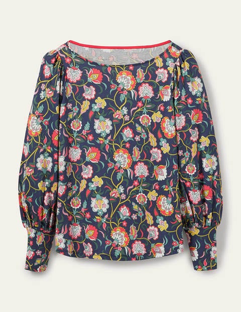 Blouson Jersey Top - Navy, Opulent Floral Blouson Jersey Top - Navy, Opulent Floral