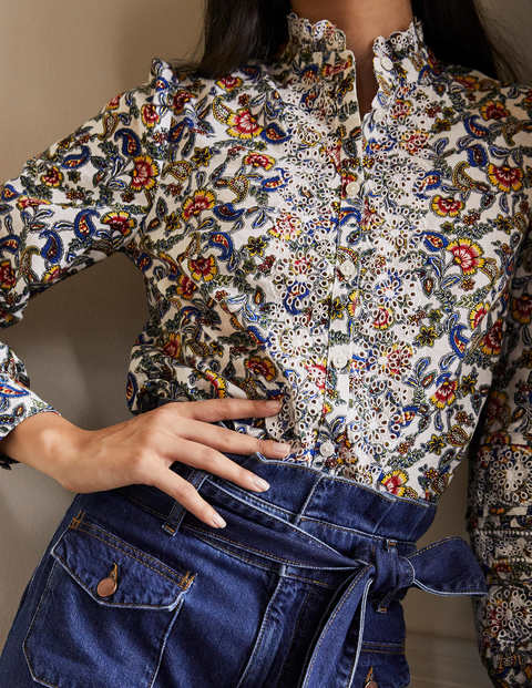 Broderie Cotton Blouse - Ivory, Red Exotic Floral Broderie Cotton Blouse - Ivory, Red Exotic Floral