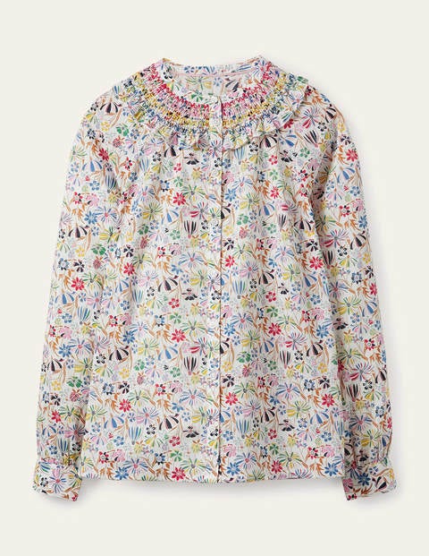 Leandra Smocked Cotton Shirt - Ivory, Wild Dandelion Leandra Smocked Cotton Shirt - Ivory, Wild Dandelion