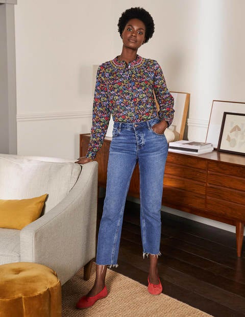 Leandra Smocked Cotton Shirt - Navy, Wild Dandelion Leandra Smocked Cotton Shirt - Navy, Wild Dandelion