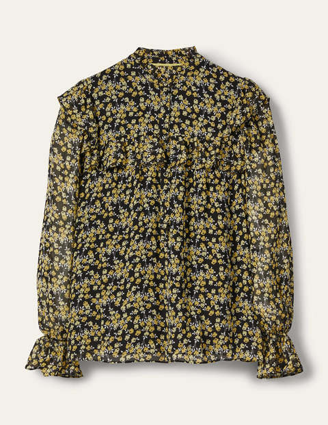 Zoe Bluse mit Rüschen - Schwarz, Abstrakte Zweige Zoe Bluse mit Rüschen - Schwarz, Abstrakte Zweige