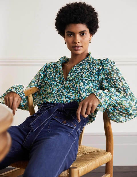 Zoe Frill Detail Blouse - Midnight Garden, Sprig Zoe Frill Detail Blouse - Midnight Garden, Sprig