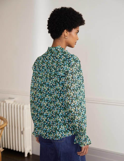 Zoe Frill Detail Blouse - Midnight Garden, Sprig Zoe Frill Detail Blouse - Midnight Garden, Sprig