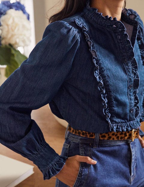 Isla Frill Detail Blouse - Denim Isla Frill Detail Blouse - Denim