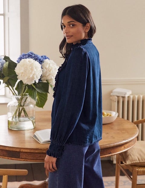 Isla Frill Detail Blouse - Denim Isla Frill Detail Blouse - Denim