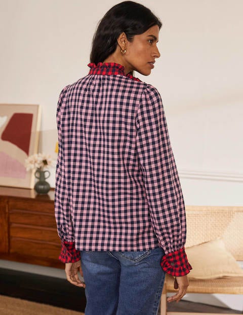 Isla Bluse mit Rüschen - Kirschblütenrosa/Navy, Vichykaros Isla Bluse mit Rüschen - Kirschblütenrosa/Navy, Vichykaros