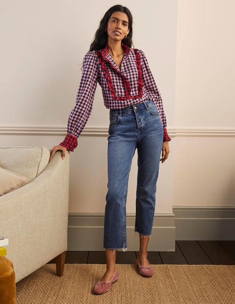 Isla Bluse mit Rüschen - Kirschblütenrosa/Navy, Vichykaros Isla Bluse mit Rüschen - Kirschblütenrosa/Navy, Vichykaros