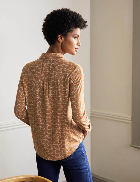 Relaxed Jersey Shirt - Camel/ Ivory Dachshund Relaxed Jersey Shirt - Camel/ Ivory Dachshund