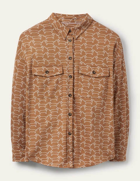 Relaxed Jersey Shirt - Camel/ Ivory Dachshund Relaxed Jersey Shirt - Camel/ Ivory Dachshund