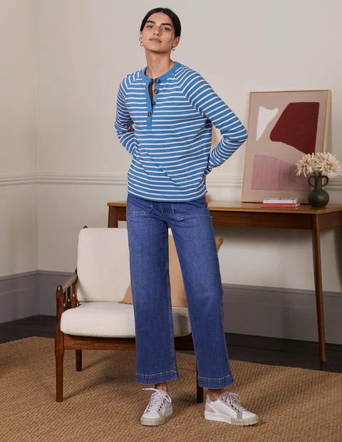Gestreiftes Henley-Oberteil - Blau/Milchshake Gestreiftes Henley-Oberteil - Blau/Milchshake