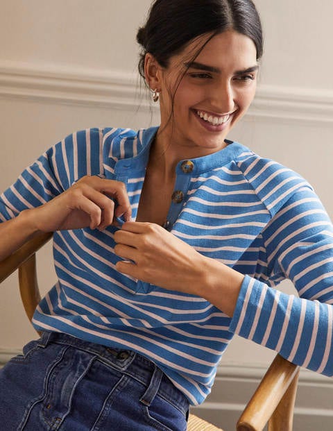 Gestreiftes Henley-Oberteil - Blau/Milchshake Gestreiftes Henley-Oberteil - Blau/Milchshake