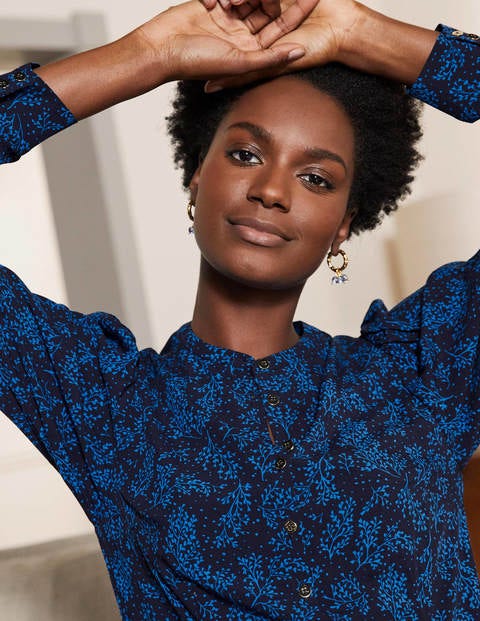 Puff Sleeve Shirt - Navy/ Blue Leafy Sprig Puff Sleeve Shirt - Navy/ Blue Leafy Sprig