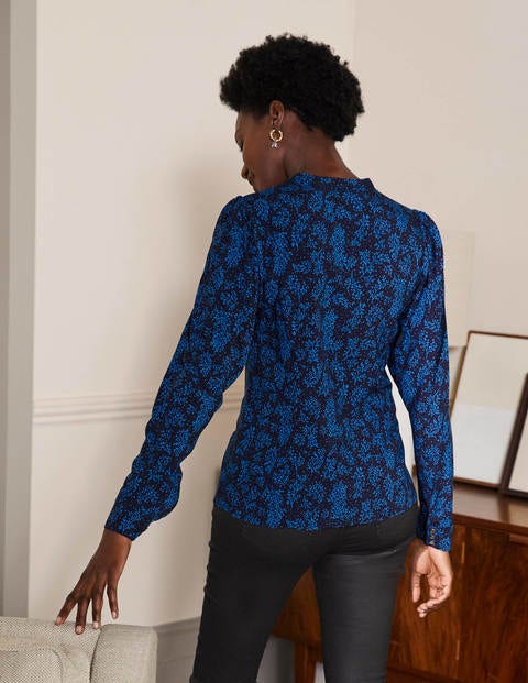 Puff Sleeve Shirt - Navy/ Blue Leafy Sprig Puff Sleeve Shirt - Navy/ Blue Leafy Sprig