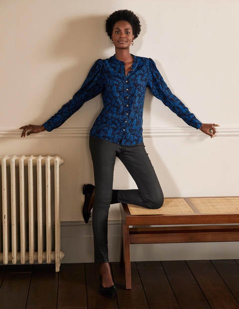 Puff Sleeve Shirt - Navy/ Blue Leafy Sprig Puff Sleeve Shirt - Navy/ Blue Leafy Sprig