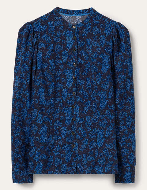 Puff Sleeve Shirt - Navy/ Blue Leafy Sprig Puff Sleeve Shirt - Navy/ Blue Leafy Sprig