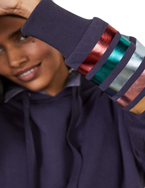 Oversized Hoodie - Navy Rainbow Foil Cuff Oversized Hoodie - Navy Rainbow Foil Cuff