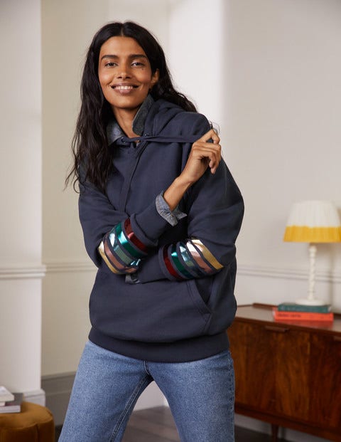 Oversized Hoodie - Navy Rainbow Foil Cuff Oversized Hoodie - Navy Rainbow Foil Cuff