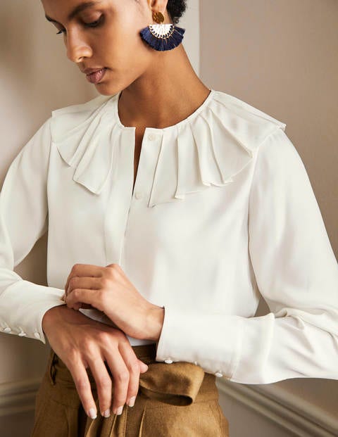Pleated Collar Boxy Top - Ivory
