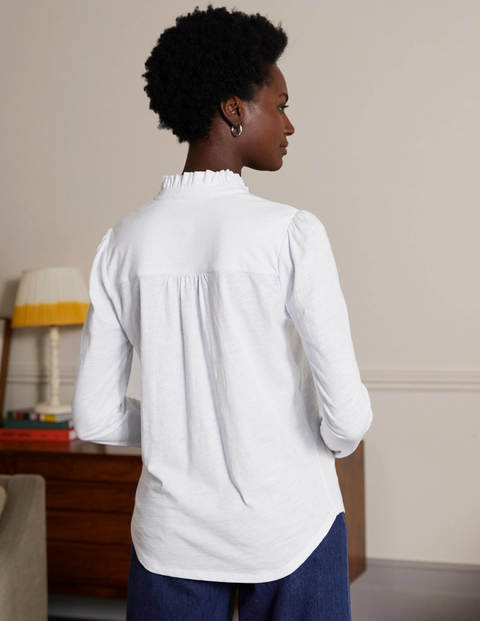 Ruffle Front Jersey Top - White Ruffle Front Jersey Top - White