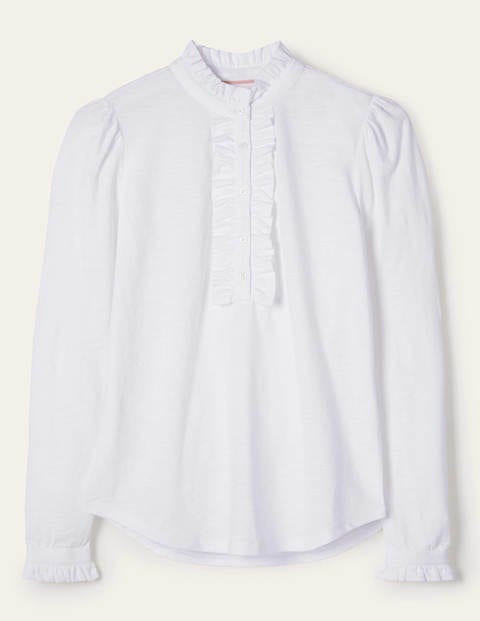 Ruffle Front Jersey Top - White Ruffle Front Jersey Top - White