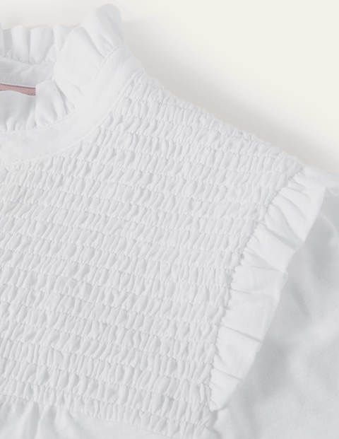 Smocked Yoke Jersey Shirt - White Smocked Yoke Jersey Shirt - White
