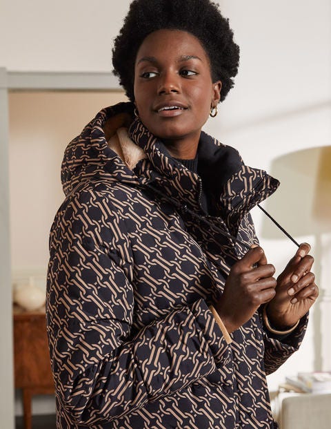 Skye Puffer Coat - Black, Chain Geo Large Skye Puffer Coat - Black, Chain Geo Large