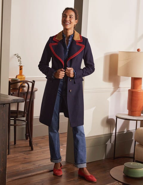 Tipped Lapel Crombie Coat - Navy Tipped Lapel Crombie Coat - Navy