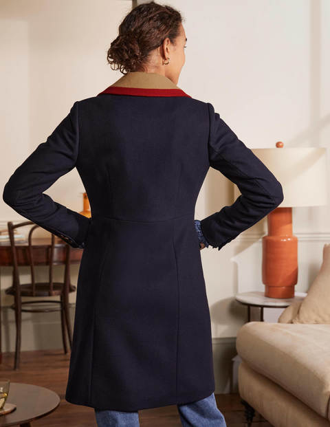 Tipped Lapel Crombie Coat - Navy Tipped Lapel Crombie Coat - Navy