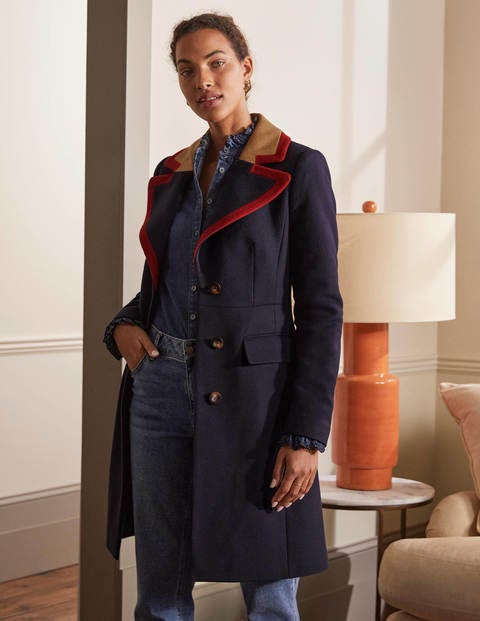 Tipped Lapel Crombie Coat - Navy Tipped Lapel Crombie Coat - Navy