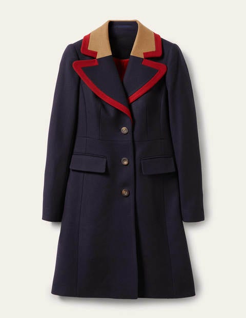 Tipped Lapel Crombie Coat - Navy Tipped Lapel Crombie Coat - Navy