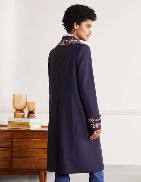Floral Embroidered Coat - Navy Embroidered Floral Embroidered Coat - Navy Embroidered