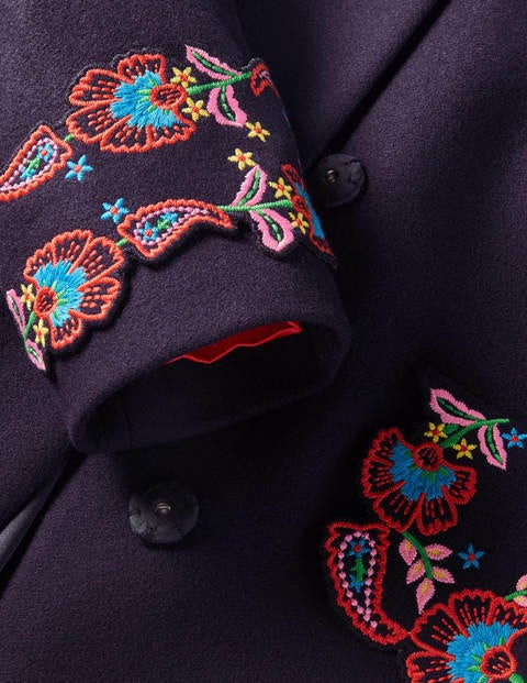 Floral Embroidered Coat - Navy Embroidered Floral Embroidered Coat - Navy Embroidered