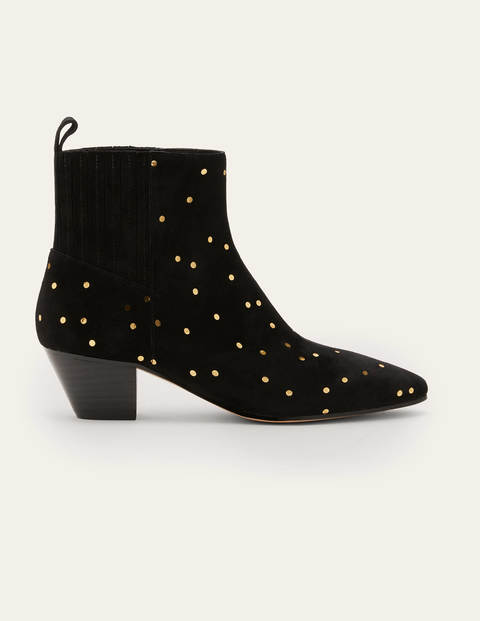 Western Ankle Boots - Black and Gold, Scattered Spot