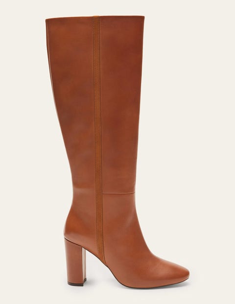 Knee High Leather Boots - Tan