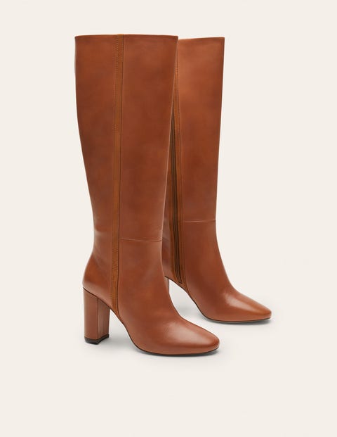 Knee High Leather Boots - Tan