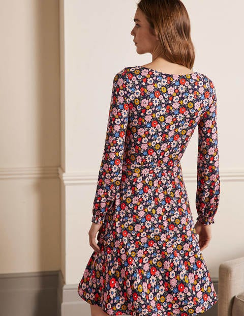 Evelyn Jersey Midi Dress - French Navy, Elegant Bloom Evelyn Jersey Midi Dress - French Navy, Elegant Bloom