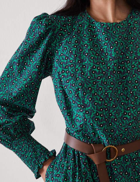 Robe longue à volants - Vert des Highlands, motif Rambling Ditsy Robe longue à volants - Vert des Highlands, motif Rambling Ditsy