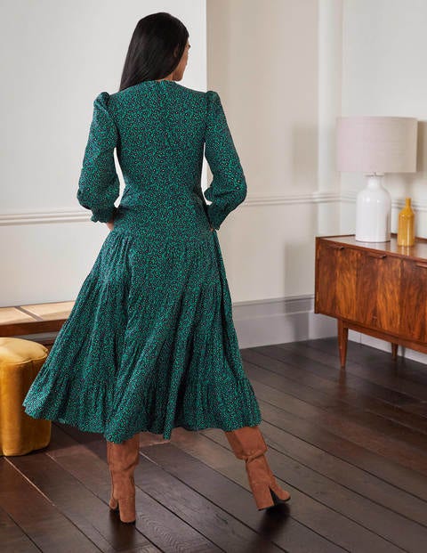 Robe longue à volants - Vert des Highlands, motif Rambling Ditsy Robe longue à volants - Vert des Highlands, motif Rambling Ditsy